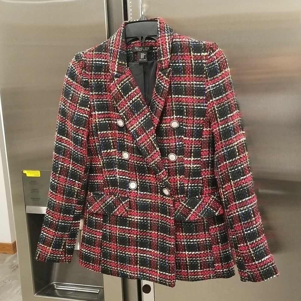 💕RACHEL ZOE💕 Tweed Boucle Blazer Suit Jacket ~ Multi-Color Plaid XS NWOT